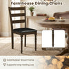 Brown farmhouse dining chair with PU leather upholstery and solid rubber wood frame, perfect for dining rooms and kitchens.