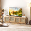 Farmhouse TV Stand for TVs up to 75 Inches with 2 Cabinets-Oak - Gallery View 1 of 10