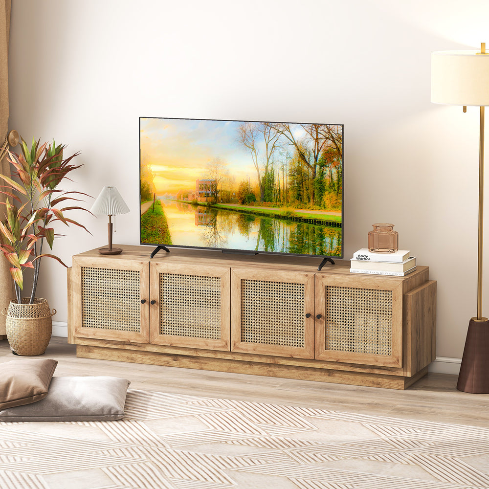 Farmhouse TV Stand for TVs up to 75 Inches with 2 Cabinets-Oak - Gallery View 1 of 10