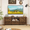 Farmhouse TV stand in rustic brown with woven accent doors, featuring 3 adjustable shelves for 65-inch TVs.
