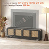 Farmhouse TV stand in black features PE rattan doors, adjustable shelves, and holds TVs up to 75 inches for stylish storage.
