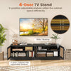 Farmhouse TV stand with black finish features 4-door cabinet, adjustable shelves, and wide tabletop for TVs up to 75 inches.