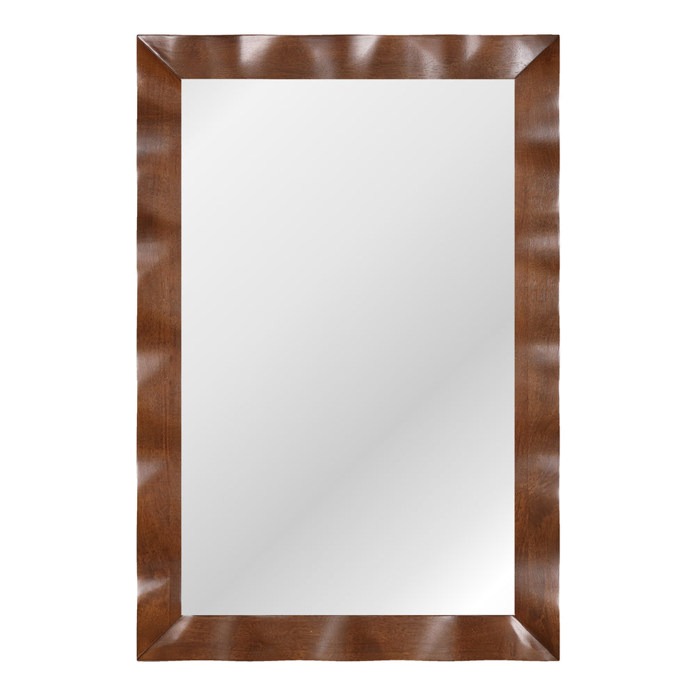 Farmhouse wall mirror with a solid brown rubberwood frame, 41.5 x 28 inches, perfect for enhancing any indoor space.