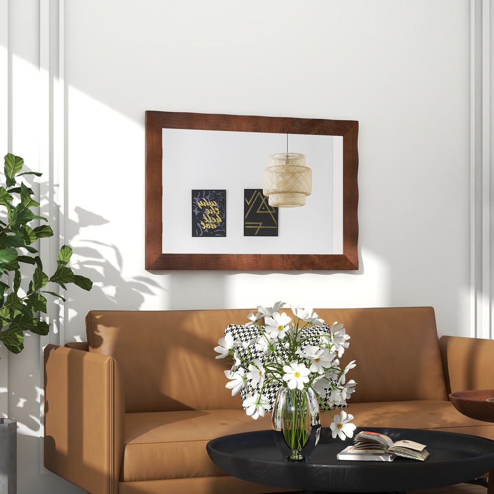 Farmhouse wall mirror with a solid brown wood frame, 41.5 x 28 inches, enhancing rustic charm in any room.