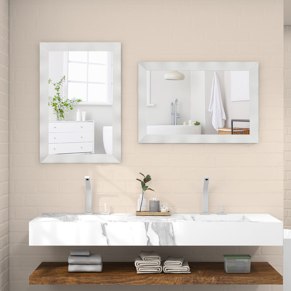 41.5 x 28 inches Farmhouse Wall Mirror with Solid Wood Frame-White - Gallery View 1 of 10