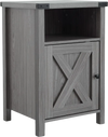 Farmhouse wooden nightstand with barn door, open shelf, and hidden storage, perfect for bedroom or living room use.