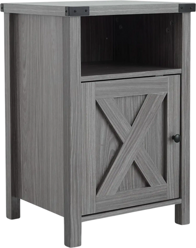 Costway Farmhouse Wooden Nightstand Barn Door Storage Cabinet 95969204 New