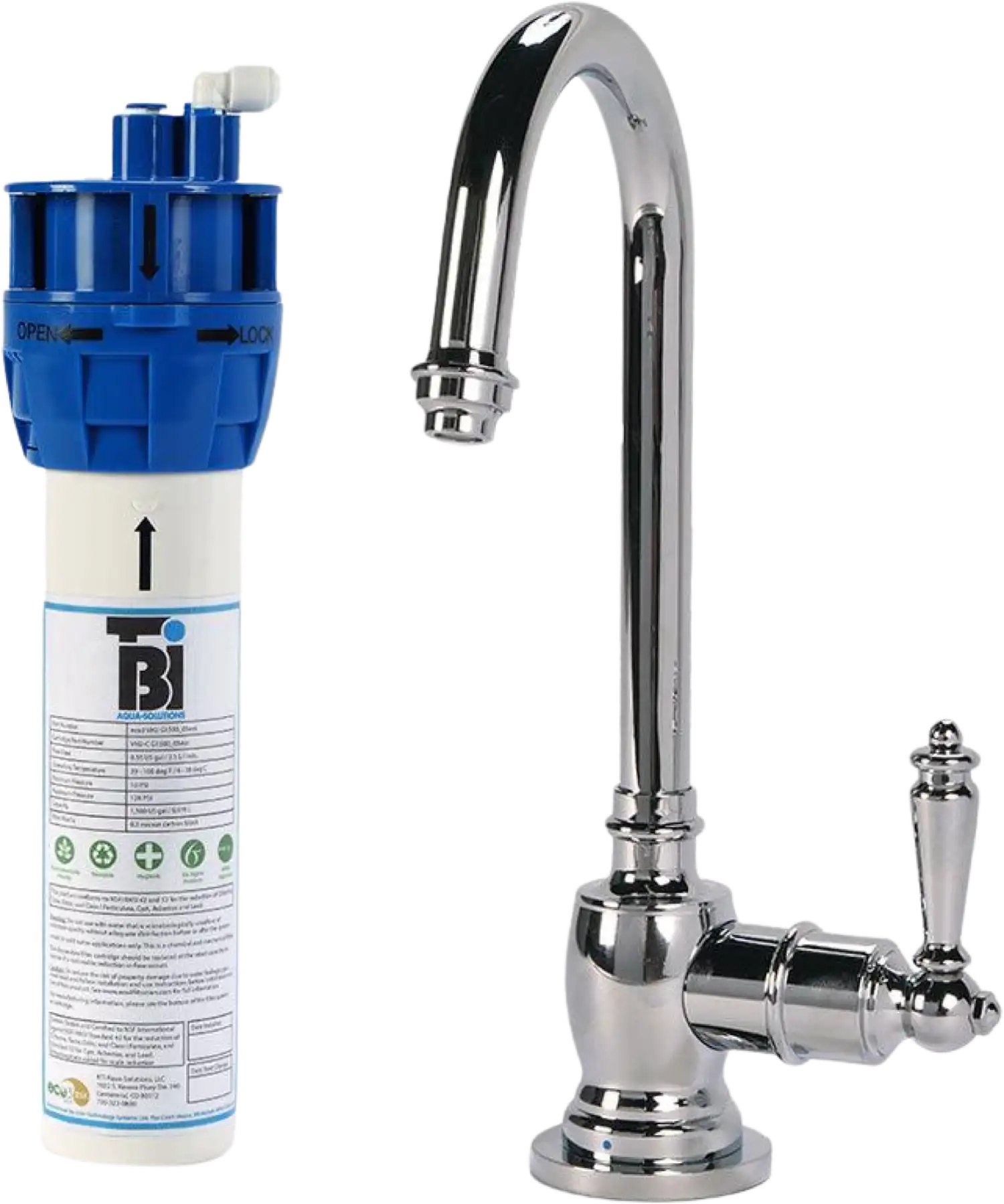 AquaNuTech Filtration System Combo with Traditional C-Spout Cold Water Faucet New
