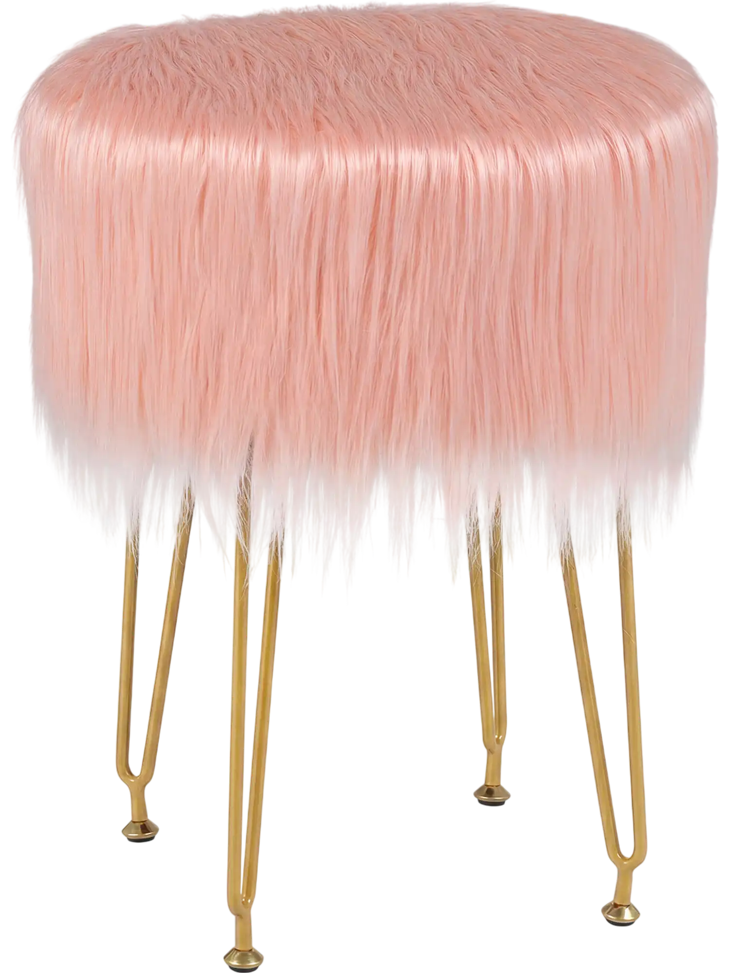 Costway Faux Fur Vanity Stool Round Upholstered Footrest Furry Padded Seat 94058326 New