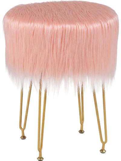 Costway Faux Fur Round Vanity Stool Upholstered Footrest 94058326 New
