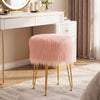 Faux fur vanity stool chair in pink with metal legs, perfect for bedroom or living room decor and comfortable seating.