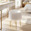 Faux Fur Vanity Stool Chair with Metal Legs for Bedroom and Living Room-White - Gallery View 1 of 10