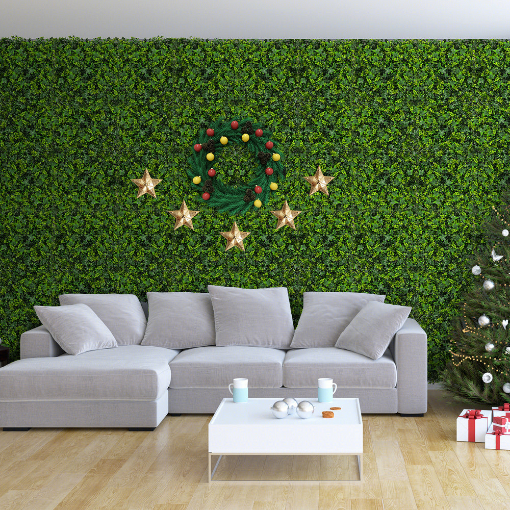 Artificial greenery foliage panel featuring 6 plant types, 2.8" thickness, ideal for indoor and outdoor decoration.