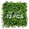 Artificial greenery foliage panel set featuring 12 pieces, 20"x20", made of durable PE material for indoor and outdoor.