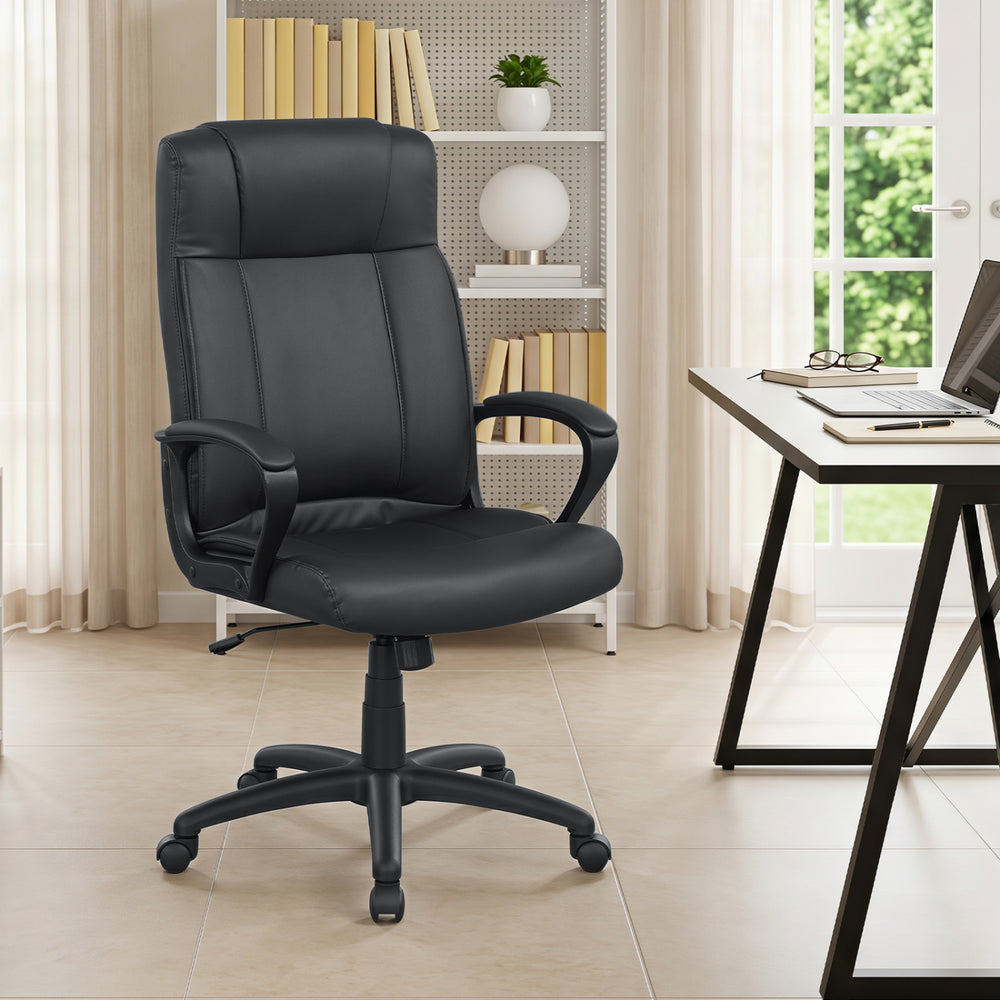 Faux Leather Office Chair Computer Desk Chair with Rocking Function-Black - Gallery View 1 of 8