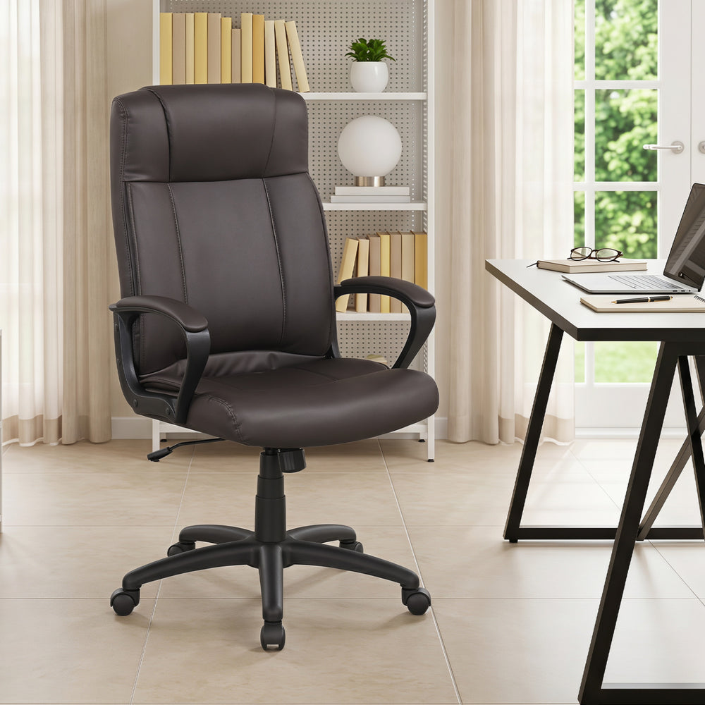 Faux Leather Office Chair Computer Desk Chair with Rocking Function-Brown - Gallery View 1 of 8