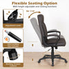 Brown faux leather office chair with ergonomic design, height adjustable and rocking functions for flexible seating.