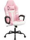 Close-up of the pink faux leather office chair showing soft-padded armrests, high-density sponge padding, and stylish design.