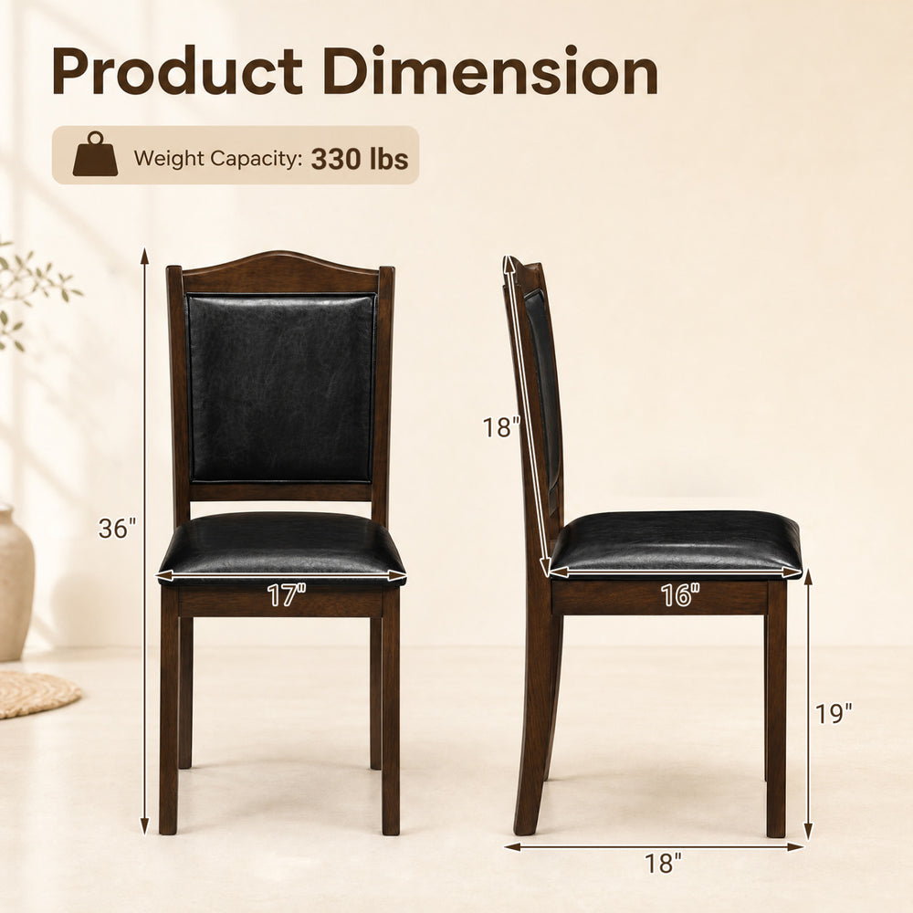 Faux leather upholstered wooden dining chair with a walnut finish, featuring a sturdy frame and comfortable padding.