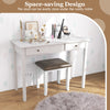 Gray faux leather vanity stool with solid wood legs, designed for makeup rooms and living spaces, featuring a.