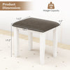 Gray faux leather vanity stool with white legs, measuring 18.5" x 17.5", ideal for makeup rooms and living spaces.
