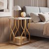 Faux marble bedside night stand with petal-inspired metal frame, showcasing its elegant design and robust construction.