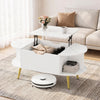 Faux marble lift top coffee table with hidden compartment and shelves, perfect for living room or study use.