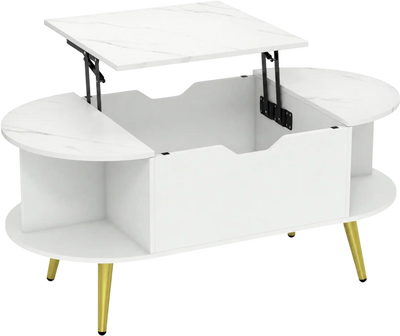 Costway Faux Marble Lift Top Coffee Table Hidden Compartment Shelves 12251363 New