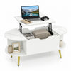 Faux marble lift top coffee table in white features a hidden compartment and side shelves for versatile storage solutions.