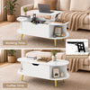 Faux marble lift top coffee table in white features a hidden compartment and shelves, perfect for working or coffee time.