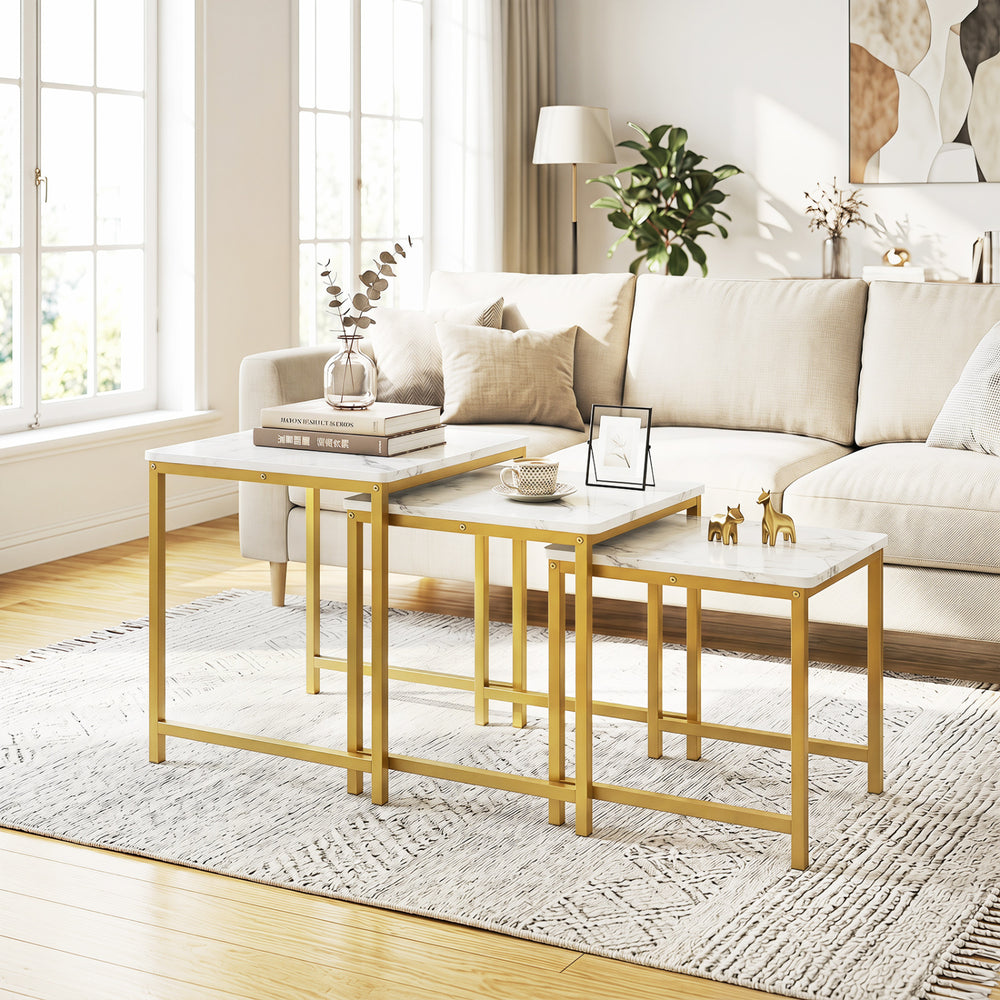 Faux Marble Nesting Table with Metal Frame Set of 3-White - Gallery View 1 of 10