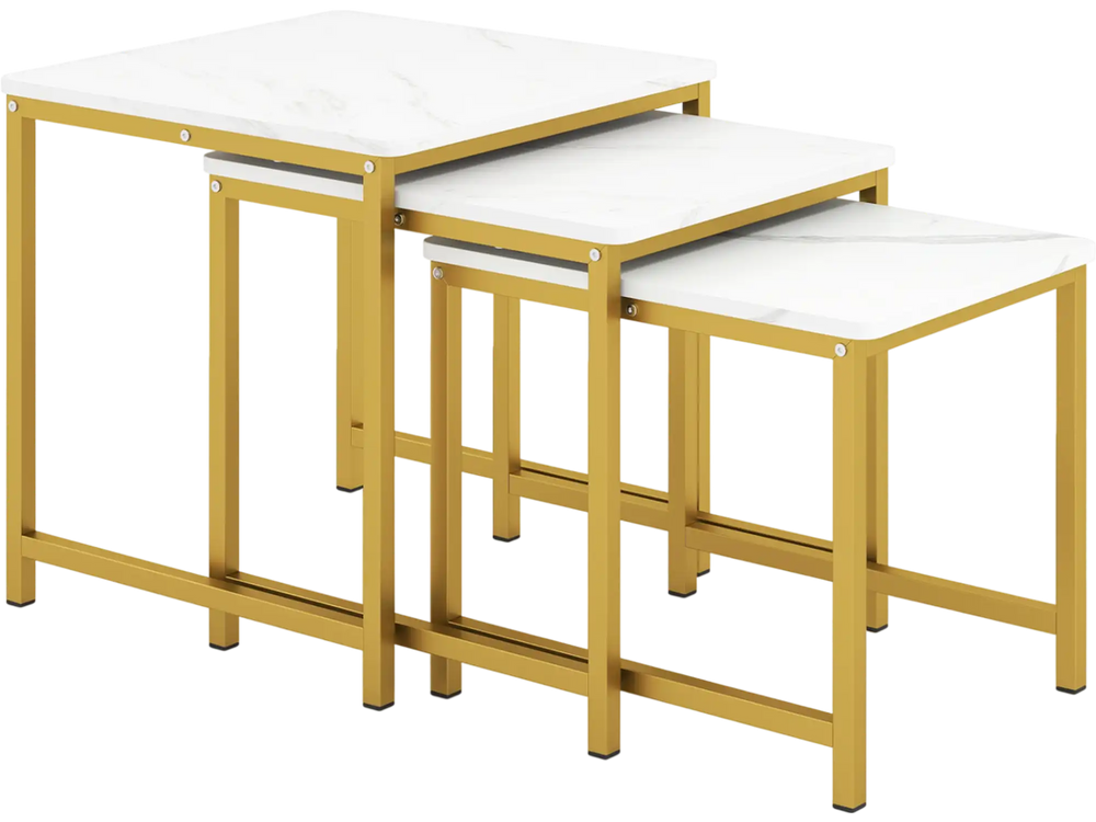 Set of 3 faux marble nesting tables with a robust metal frame, perfect for enhancing living room elegance and functionality.