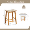 Counter height bar stool with woven PU leather seat and acacia wood frame, ideal for dining or kitchen use.