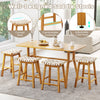 Set of 2 faux PU leather bar stools with woven curved seats, acacia wood frame, ideal for dining or kitchen use.