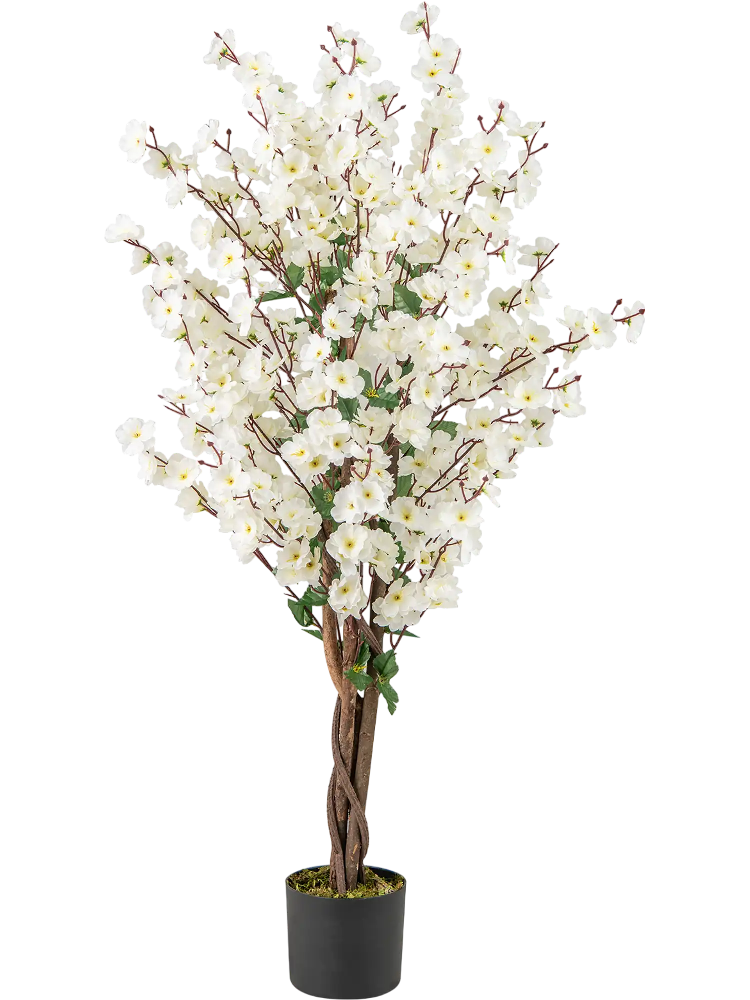 Costway Faux Plum Blossom Plant White Fabric Flower Solid Wood Trunk 917283546 New