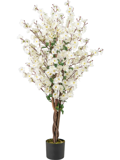 Costway Faux Plum Blossom Plant White Fabric Flower Solid Wood Trunk 917283546 New