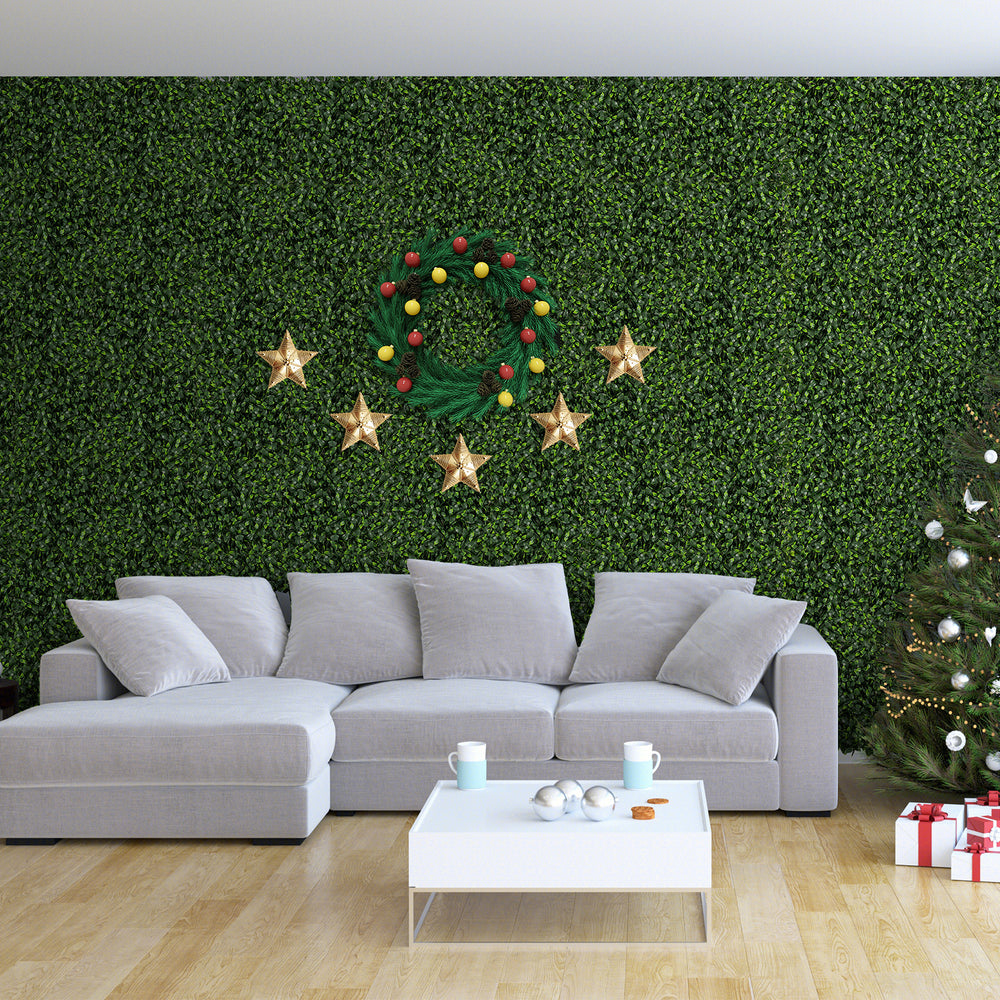 Artificial topiary gardenia grass panel with gradient green leaves, 20 x 20 inches, ideal for indoor and outdoor decor.