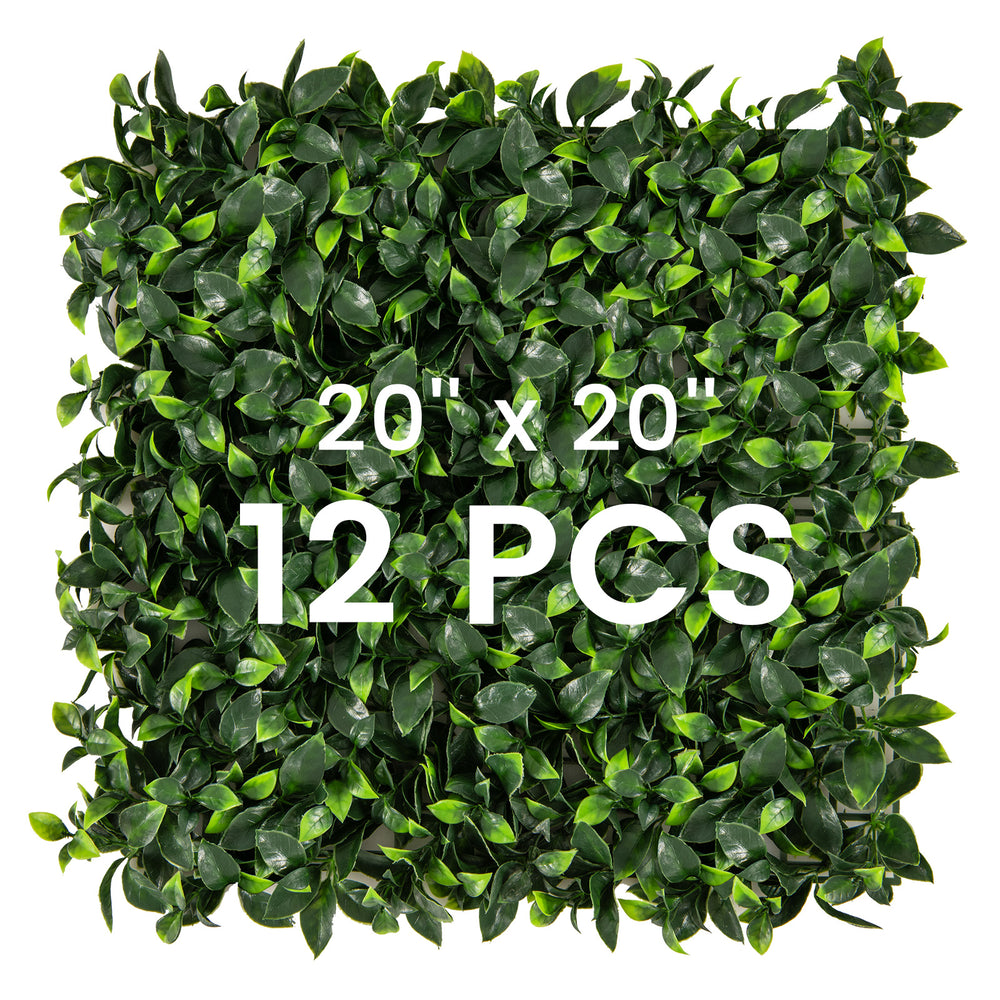 Artificial topiary gardenia shrub grass panels, 20"x20", 12 pieces, featuring vibrant green leaves for indoor and.