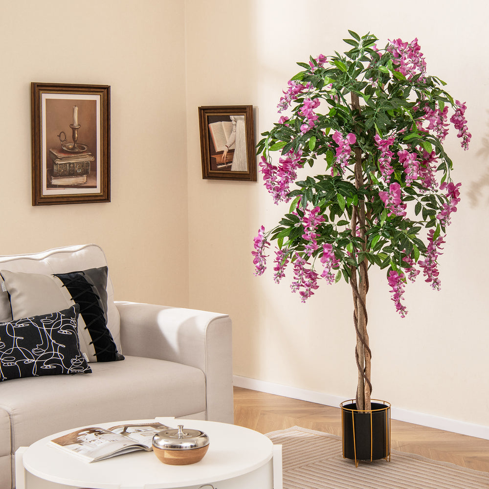 5.5 FT Faux Wisteria Plant in Nursery Pot with Blooming Flowers-Rose Red - Gallery View 1 of 10