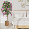 5.5 FT faux wisteria plant with rose red flowers in a nursery pot, perfect for home or office decor.