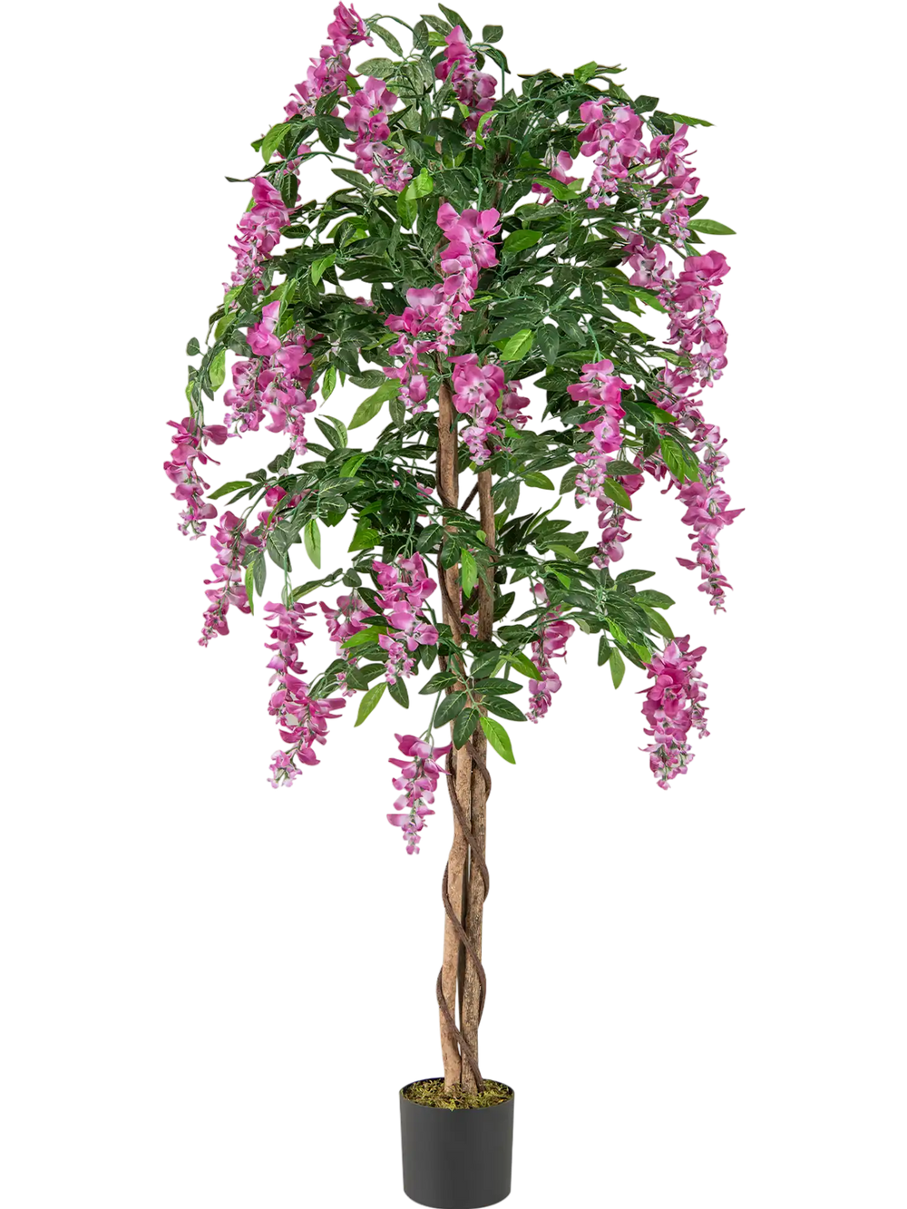 5.5 FT faux wisteria plant with rose red flowers in a nursery pot, perfect for home or office decoration.