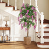 5.5 FT faux wisteria plant in nursery pot with rose red blooming flowers, perfect for home or office decor.
