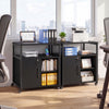 File cabinet on wheels in black with charging station, adjustable compartments, and lockable side cabinet for office.