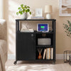 File cabinet on wheels in black showcasing four swivel wheels and a spacious open shelf for convenient organization.