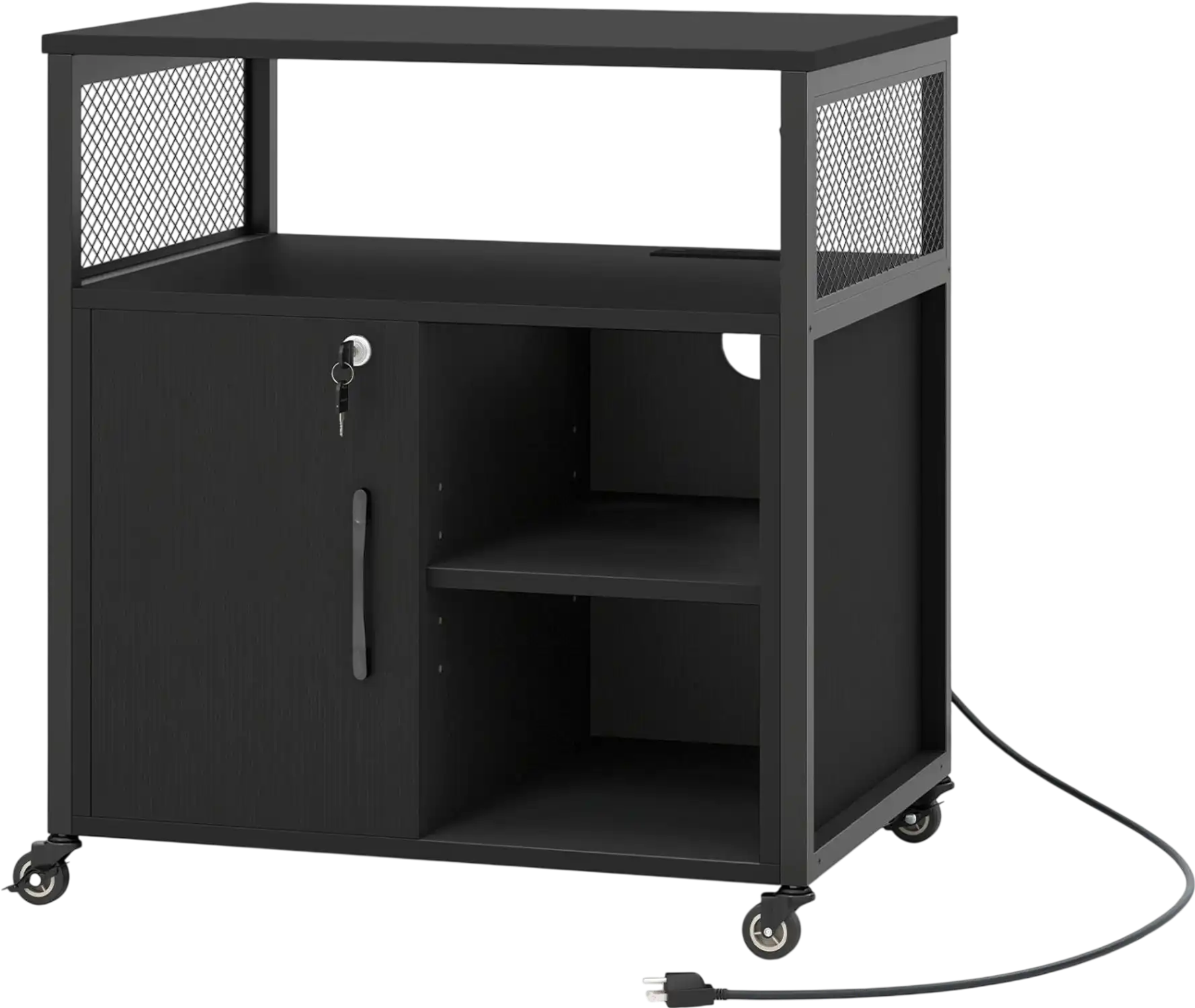 Costway Mobile File Cabinet on Wheels with Charging Station Cable Management Hole 39748165 New