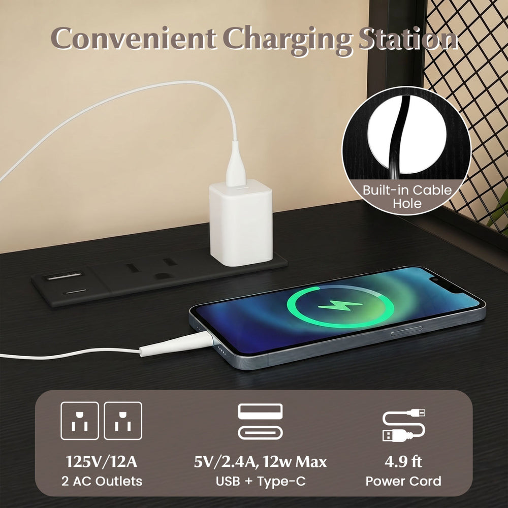File cabinet on wheels with built-in charging station, featuring 2 AC outlets and USB ports for convenient organization.