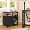 File cabinet on wheels in black showcasing a spacious top and open shelf for organized storage in home or office.