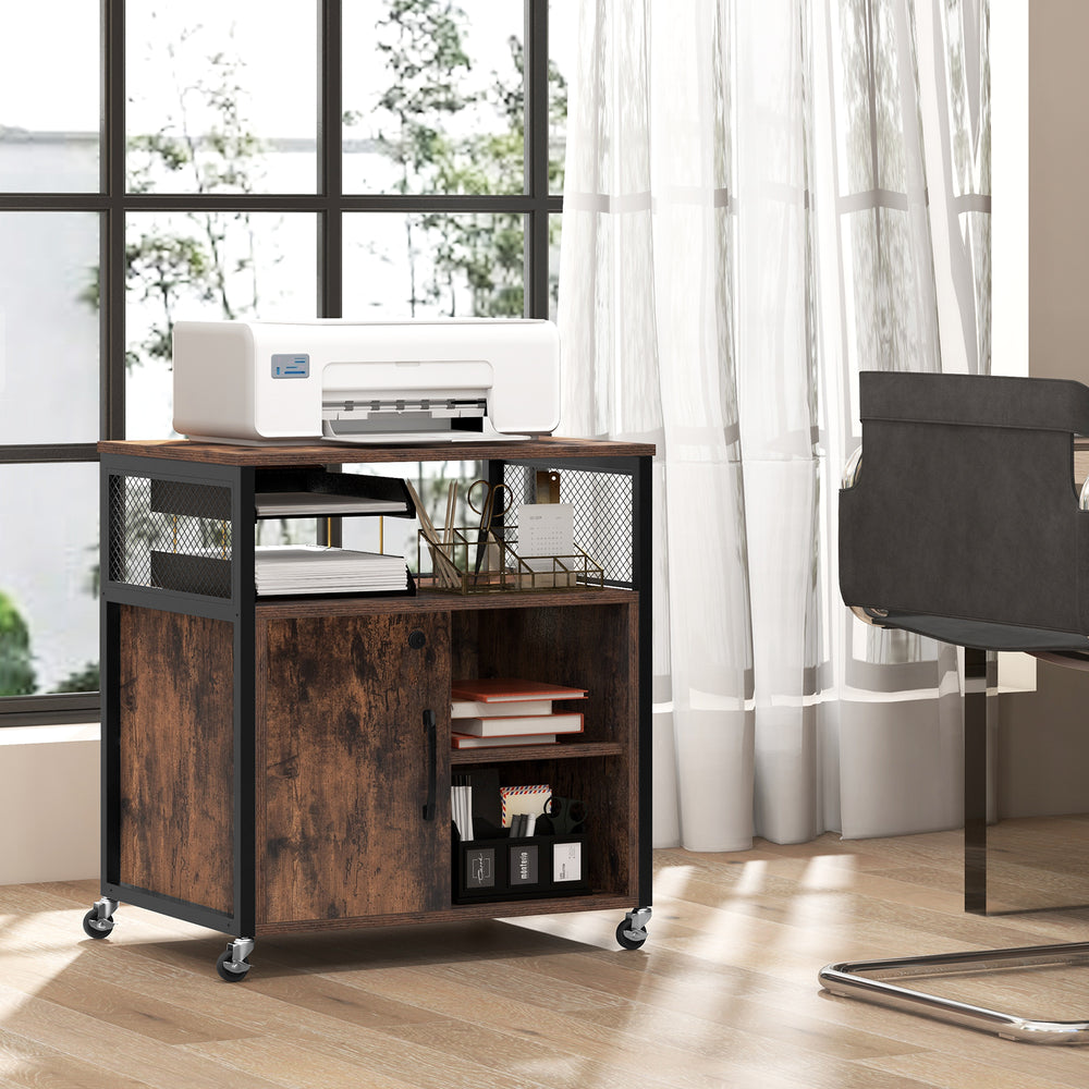 File Cabinet on Wheels with Charging Station and Cable Management Hole-Brown - Gallery View 1 of 10