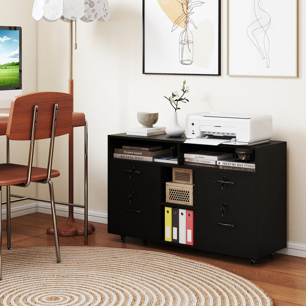 Costway Mobile Lateral File Cabinet with Lock Rolling Printer Stand 28 ...