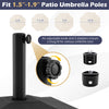 Adjustable fillable umbrella base with dual adapters, designed for 1.5"-1.9" poles, featuring wheels for easy movement.